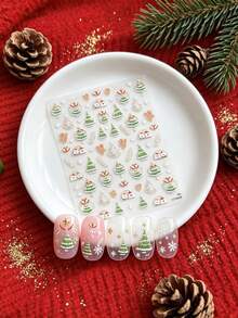 1pc Silver Foil Christmas Tree & Gingerbread Man Nail Decals, Self-Adhesive Snowflake Nail Art Stickers For Autumn - Grey - View 7