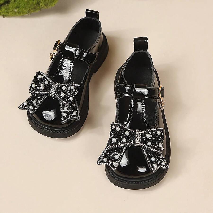 1 Pair Girls' Round Toe Patent Leather Bow Mary Jane Shoes, Loafers ...