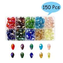 10 Grids Mixed Color Faceted Water Drop Glass Beads Kit, DIY Craft Beads For Earring Pendant Jewelry Making - A - View 9