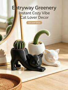 3D Printed Cute Cat Planter, Adorable Lying Cat Design, Multiple Colors Available, Suitable For Succulents And Cacti, Creative Desktop Greenery Pot, Healing Desk Decor Ornament - Multicolor - View 3