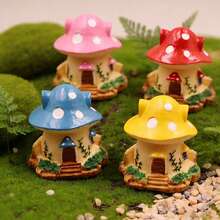 4pcs Fairy Garden Mushroom House Figurines, Resin Material Decorative Crafts, 4 Colors Set, Suitable For Moss, Potted Plants, Desktop Decor, Or Paired With Garden Potted Plants - Mushroom House - View 4