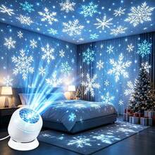 USB Dynamic White Snowflake Projection Light, Indoor Snowflake Projector, LED Rotating Snowflake Light Landscape Decoration, Suitable For Wedding Party, Gathering, Party Floor, Ceiling, Create Holiday Atmosphere, Room, Living Room, Bedroom, Thanksgiving, Christmas, Halloween - D-White - View 9