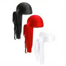 ZTZI Silky Satin Durag Long Tail Doo Rag, Solid Color Pirate Turban Headwrap, Hip Hop Wave Cap Hair Protection Headwear For Men Women - V3pcs4801 - View 18