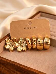 6-18pcs Multi-Element Women's Gold Stud Earrings Set, Fashionable & Personalized, Enhance Charm, Versatile For Daily Wear And Parties - Gold - View 7
