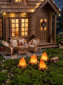 1/10pcs Mini Resin Campfire Figurines, Miniature Realistic Fire Decorations, Suitable For Christmas Village Scenes, Fairy Garden, Dollhouse, Micro Landscape, DIY Crafts, Desktop Display And Winter Holiday Scene Making Accessories - Multicolor - View 2