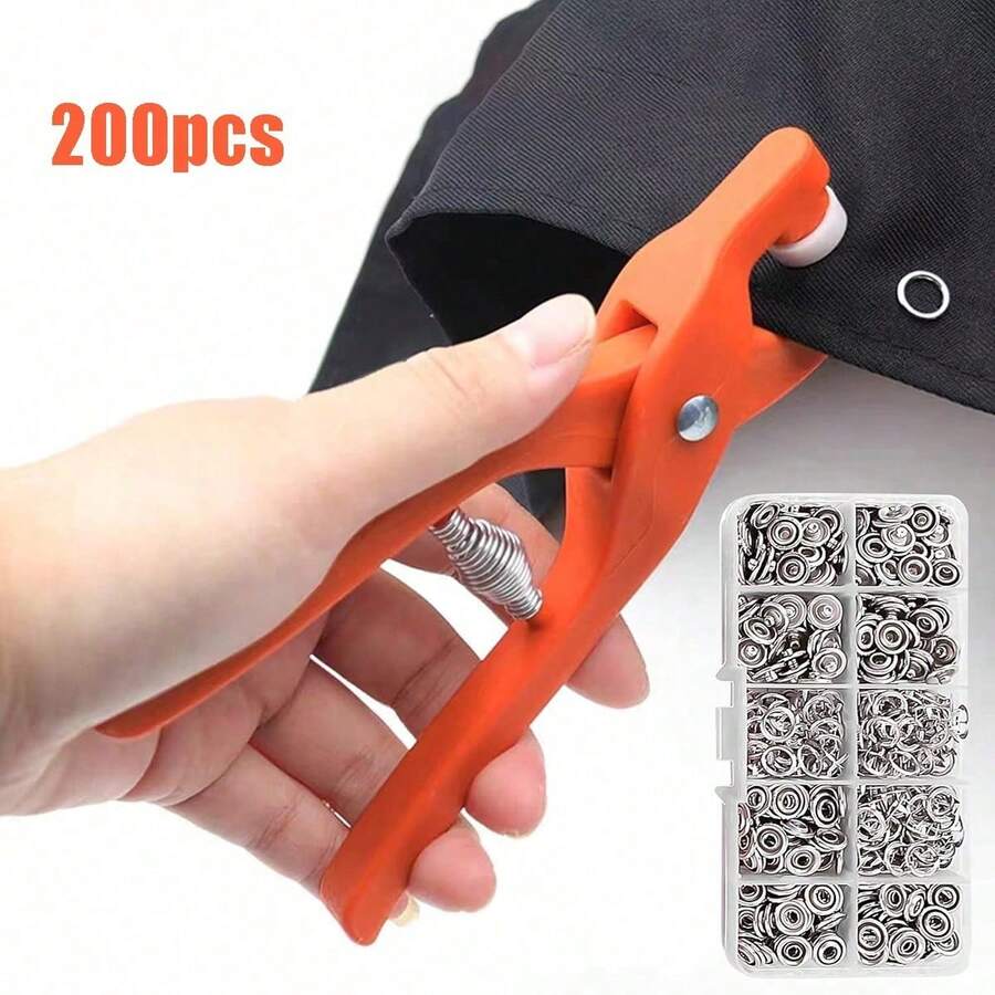 200 Sets Metal Snap Fastener Kit, Sewing Metal Snap Fastener Set With Manual Snap Pliers And Storage Box, Suitable For DIY Crafts, Clothing, Hats, Bags