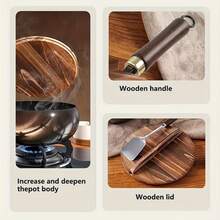 EZIFY Mirror Non-Stick Handcrafted Cast Iron Wok, Splash-Guard With Wooden Knob Lid, Rust-Resistant Heavy-Duty Even Heat Structure, Healthy Kitchen Essential. - View 12