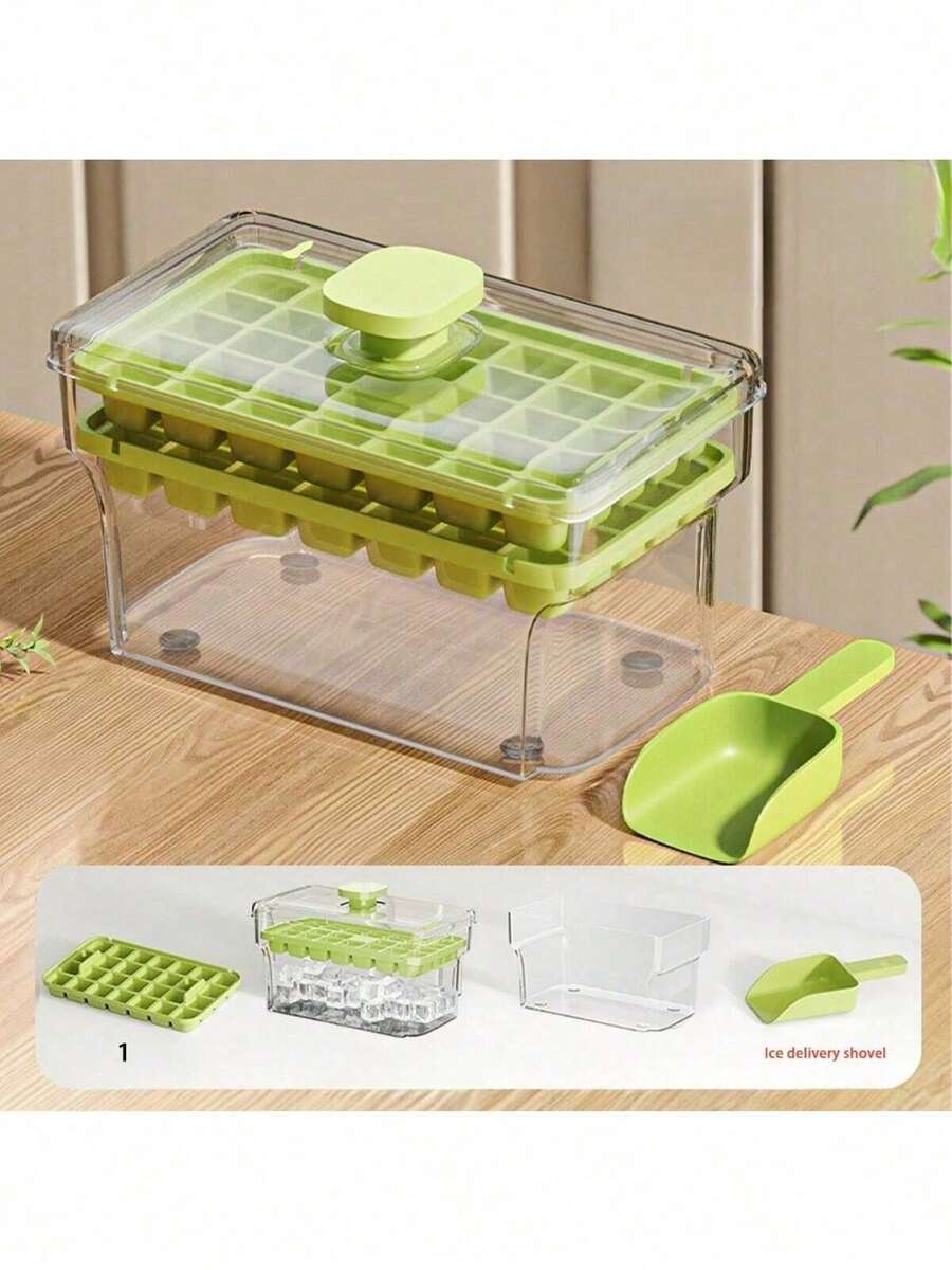 Ice Tray & Bin - 34 Green Squares + Ice Scoop - View 1