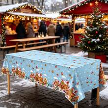 3 Pieces1-Piece Christmas Gingerbread Tablecloth - Gingerbread Cookie Plastic Tablecloth - Winter Snowflake Birthday Party Supplies Christmas Holiday Party Decoration - 108x54 Inches - Blue - View 3