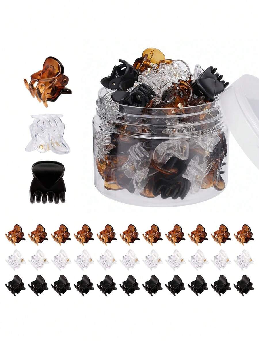 36pcs Mini Hair Claw Clips In Three-Color Mix (Storage Jar Included) – Securely Holds Buns And Bangs; Versatile Hair Accessory - Multicolor - View 1