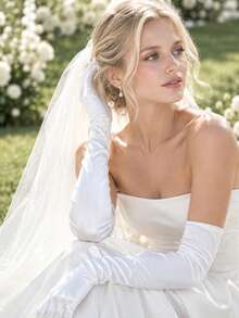 1 Pair White Satin Long Gloves, Suitable For Formal Occasions, Weddings, Parties, Sexy Summer Looks, Holiday Celebrations And Party Events - A - View 3