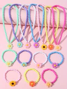 14pcs Kids Daisy Charm Necklace Bracelet Gift Box Set, Girls Jewelry For Daily Holiday Party Birthday Gift - Multicolor - View 7