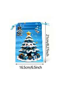 50pcs/25pcs/1pc Christmas Blue Drawstring Gift Bag - Includes Snowman, Santa Claus, Reindeer, And Christmas Tree Designs; Suitable For Christmas Party Gift Wrapping, Winter-Themed Party Souvenirs, And Christmas Dinner Favors. - One Size Fits All - View 3