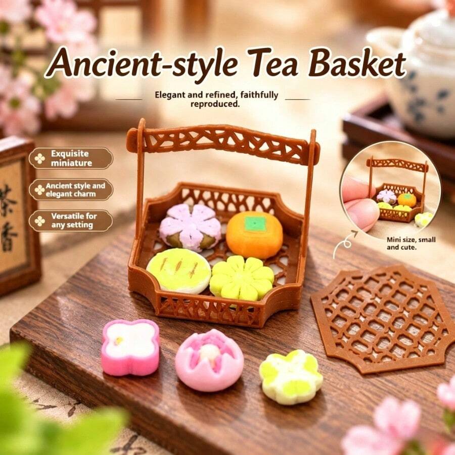 Set Model Keranjang Kue Miniatur Gaya Kuno, Ornamen Diorama Makanan Penutup Cina, Properti Dekorasi Tata Letak Adegan Retro, Aksesori Pendamping Pemotretan Kreatif - MultiWarna - View 1