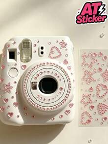 1pc Pink Rhinestone Decorative Sticker, Heart, Five-Point Star, Bow Outline Faux Crystal Rhinestone Pattern, Paired With Independent Single Rhinestones Of Different Sizes, Transparent Base One-Piece Die-Cut Process, Self-Adhesive Backing With Clear Glossy Finish, Strong Adhesion And Resistant To Peeling, Suitable For Phone Cases, Instant Cameras, Bluetooth Earphone Cases, Gift Boxes, Storage Boxes, Tablet Shells And Other Smooth Hard Surfaces, Used For Decorating Various Items To Create A Light Luxury Romantic Texture And Enhance The Atmosphere Of The Object - Decorative Stickers - View 3