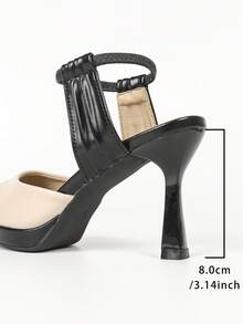 Women's Elegant Apricot Color Patchwork Pointed Toe Pumps, Stiletto Heel Ankle Strap Buckle, Commute And Date High Heels - Apricot - View 5