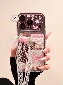 Ins Autumn/Winter Rose Embroidery Butterfly Protective Case Compatible With Iphone 18 Pro Max/17 Pro/16/15, Personalized Women's Anti-Drop Girly Phone Cover - Multicolor - View 3
