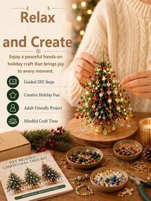 1 Set DIY Beaded Christmas Tree Handmade Kit, Includes Snowflake Pendant, Pearl Beads, Mini Decorations, Wire, Base And Top Bow Decoration, Suitable For Christmas Home Decor, Fireplace Decoration, Holiday Party Arrangement And Holiday Gift Making, A Handmade Desktop Holiday Decoration - DIY Christmas Tree Kit - View 3