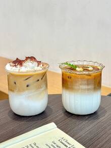 1pc Heat-Resistant Transparent Glass Coffee Cup, Vintage Latte Cup, Cold Brew Cup, Iced Americano Coffee Cup, Beverage Cup - Multicolor - View 2