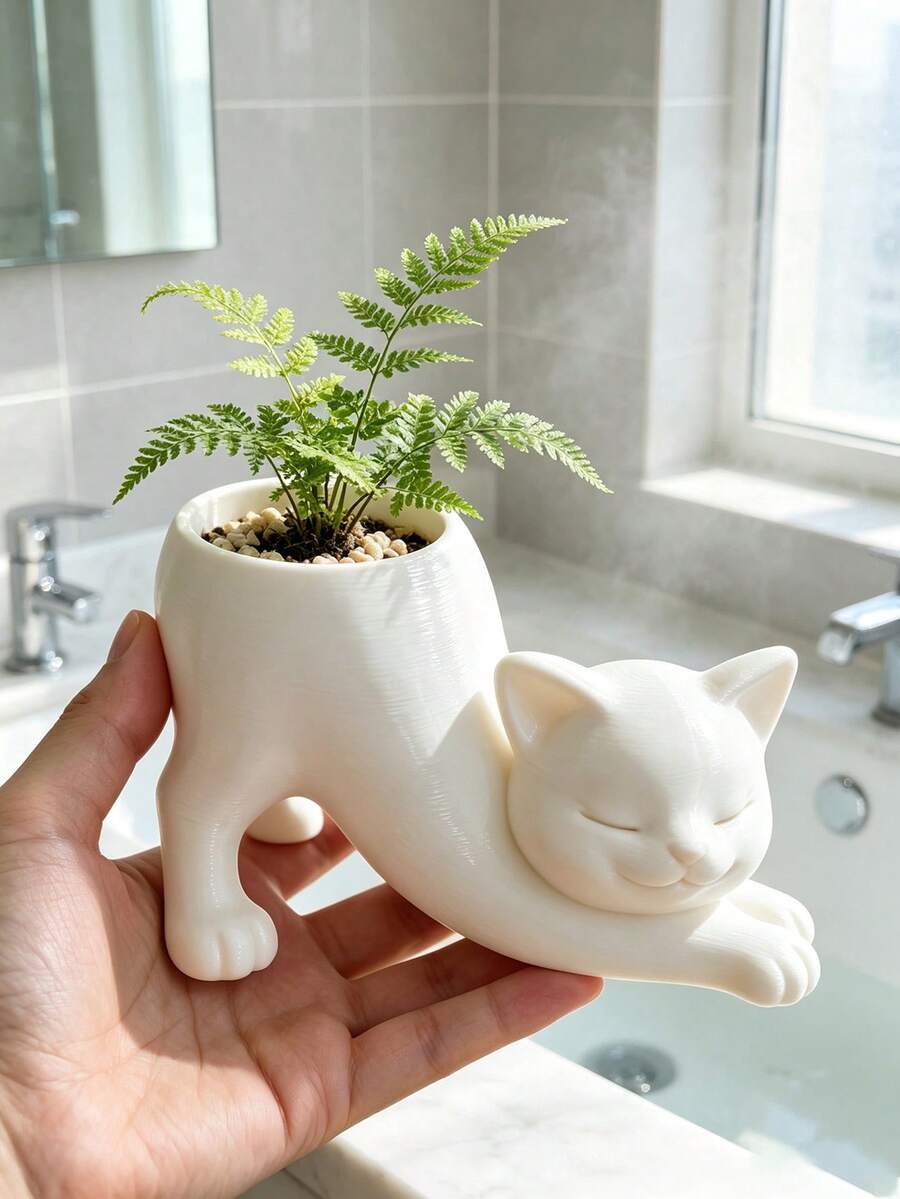 3D Printed Cute Cat Planter, Adorable Lying Cat Design, Multiple Colors Available, Suitable For Succulents And Cacti, Creative Desktop Greenery Pot, Healing Desk Decor Ornament - Multicolor - View 1