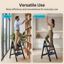 2-Step Folding Ladder, Lightweight Design, Anti-Slip Steps & Feet, 150kg Max Capacity, 4.9cm Folded Thickness, Black - Black - View 7