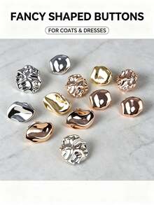 10-2pcs Special Shaped Plastic & Metal Buttons, Gold/Silver, 12mm Rippled Plastic Buttons For Women's Shirts, Sweaters, Blazers - A - View 3