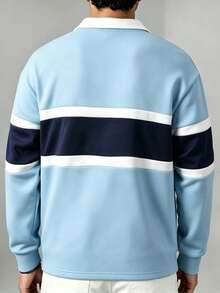 Men's Autumn/Winter Popular Casual Versatile Minimalist Colorblock Collar Long Sleeve Sweatshirt For Commute And Travel - Baby Blue - View 6