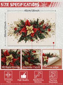 4 st, 6 st, jul, röda julblommor bordsplacemats, rektangulär bordsduk, tvättbar, lämplig för middag hemma, soffbord, hållbar köks- och matsaldekoration, bordsdekoration för fest och scen, heminredning - Multifärgad - Visa 3