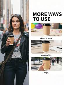 10 Sets 400ML/300ML Thickened Coffee Paper Cups, Heat-Resistant And Cold-Resistant Kraft Paper Cups With Lids, Direct Drinking, Suitable For Coffee Shops And Tea Houses - Coffee Brown - View 7