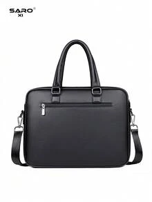 saroxi Men's Briefcase, Classic Laptop Bag, Large Capacity For Documents And Office Supplies, Business Commute, Suitable For Work, PU Leather, Minimalist Style, Litchi Texture, Solid Color, Gift For Husband, Autumn Essential - Black - View 7