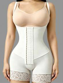 1 Peça Macacão Feminino Branco Elegante com Cintura Ajustável e Botões de Única, Modelador de Cobertura Total para Silhueta Perfeita - Branco - Visão 8