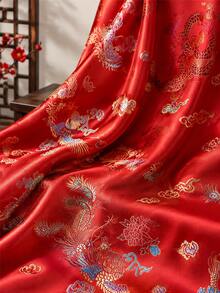 1pc Dragon & Phoenix Jacquard Fabric, Multi-Color Metallic Thread Woven Dragon & Phoenix Cloud Pattern, Shiny Satin Jacquard Cloth, Multiple Colors Available, Suitable For Festival Clothing, Gift Box Lining, Home Decor And DIY Sewing Crafts - Multicolor - View 4