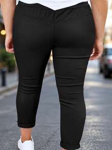 New Arrival Fashion Plus Size Women's Casual Long Pants With Drawstring, Versatile For All Seasons Black - Black - View 2