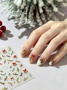 1pc 3D Embossed Christmas Nail Art Stickers, Cute Sweet Autumn Nail Decals - Multicolor - View 1
