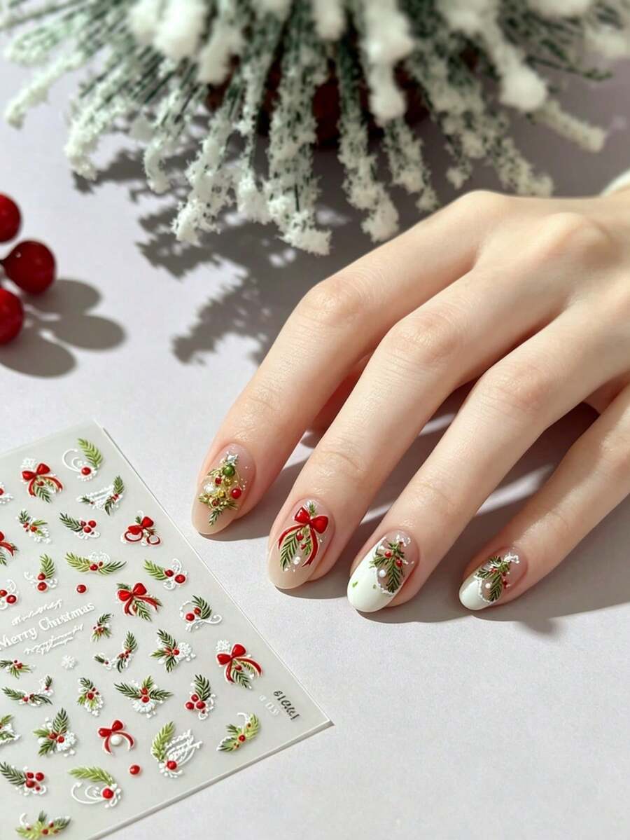 1pc 3D Embossed Christmas Nail Art Stickers, Cute Sweet Autumn Nail Decals - Multicolor - View 1