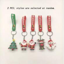 2PCS Creative Christmas Keychain - 3D Cartoon Pendant Santa Claus Snowman Reindeer Gift Doll Machine Gift Keychain - A - View 6