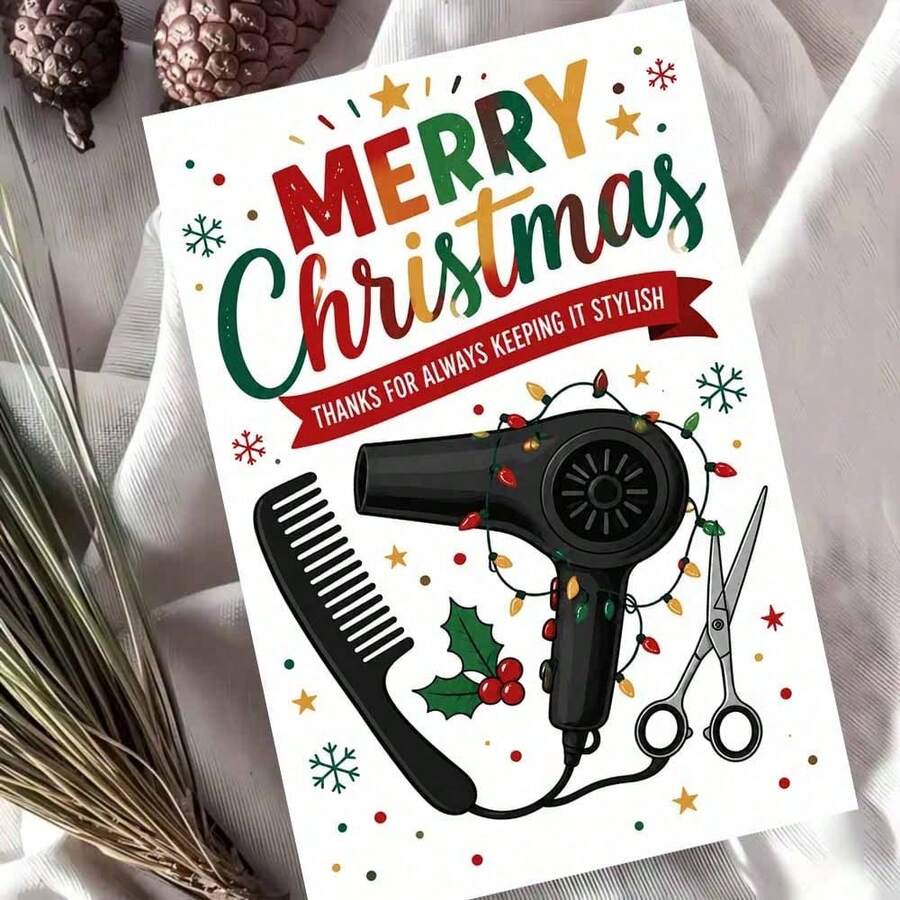 1pc Christmas Greeting Card With Envelope, Light-Up Design Hair Stylist Theme Card, Holiday Blessing Card, Modern Thank You Card For Hair Stylists, Christmas Card With Envelope, Hair Stylist Theme Holiday Card, Light-Up Christmas Card, Thank You Card For Hair Stylists, Hair Stylist Holiday Gift Card, Fashion Theme Greeting Card, Christmas Thank You Card, Holiday Message Card, Modern Style Christmas Card, Light-Up Blessing Card - Multicolor - View 1