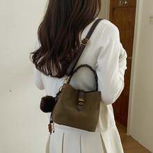 High-Quality Women's Bucket Bag, Minimalist Design, Practical Shoulder Bag, Versatile Bag For Work And City Life - Brown Without Pendant - View 5