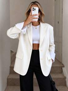 Women's Loose Fit Contrast Color Lapel Long Sleeve Blazer , Casual Commuter Style, Back To School, Office Wear, Going Out Fall - Multicolor - View 3