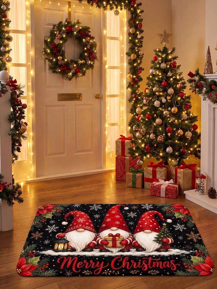 1pc 2D Flat Print Christmas Theme Cute Snowman Pattern Holiday Atmosphere Door Mat, Colorful, Machine Washable Carpet, Suitable For Home Decor, Entrance, Hallway, Bathroom And Balcony - A - View 1