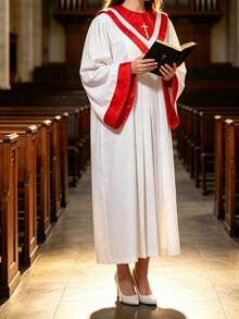 1PC Vintage Church Choir Recitation & Chorus Group Long Sleeve Dress, Suitable For Religious Blessing, Prayer, Recitation, Grand Chorus, Stage Performance, Father's Day, Mother's Day, Easter, Worship Day, COSPLAY Costume - Red and White - View 3