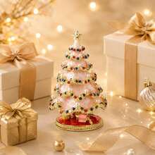 1pc Christmas Tree Hanging Ornament, Vintage Enamel Christmas Tree Shaped Hinged Jewelry Box, Inlaid With Faux Pearls, Crystals And Rhinestones, Both Exquisite Jewelry Storage Box And Ring Holder, Luxury Christmas Home Decor - Multicolor - View 9