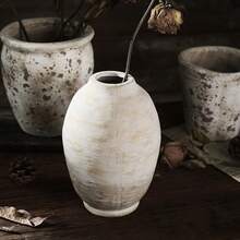 1pc Wabi Sabi Style Large Floor Standing Ceramic Vase, Retro Rough Pottery Decorative Jar, Dried Flower Arrangement Vase For Living Room Home Decor - Beige - View 5