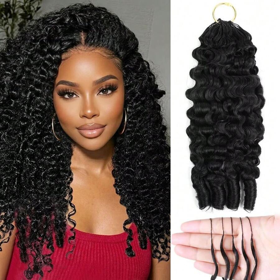 VALLBEST Crochet Human Hair Deep Wave 100% Human Hair High Quality Knotless Feather Extension 60g/Pack 16~26 Inch Full Invisiable Knot With String Pre Looped Crochet Human Hair Pre-Separated Invisible Miracle Knots Hair Extension Lightweight Reusable - Natural Black - View 1