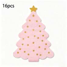 16pcs Christmas Tree Shaped Napkins, Gold Star Disposable Paper Napkins, Multi-Color Christmas Party Table Decor Napkins - Christmas Style - View 8