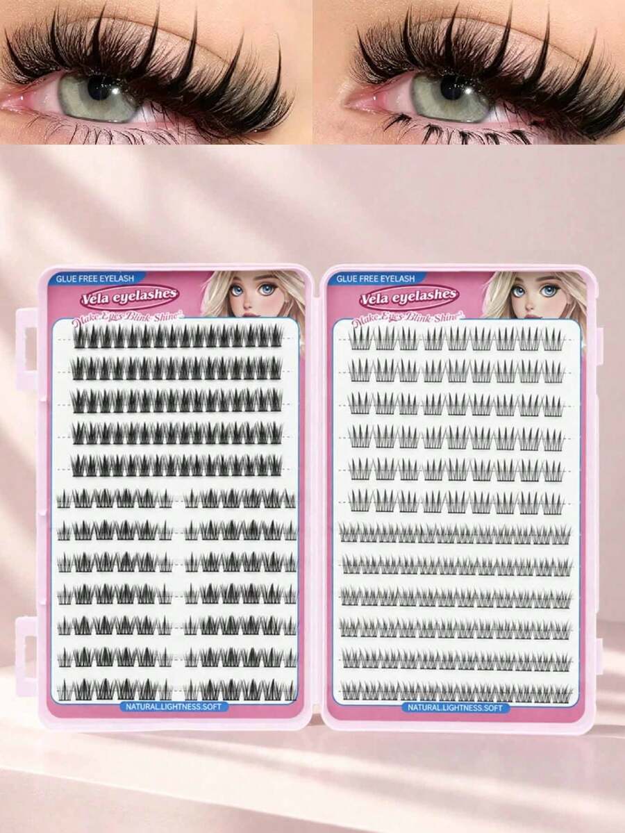 Self-Adhesive Glue-Free Cluster Lash Book, Large Capacity Segmented DIY False Eyelashes, Natural Fluffy Reusable Lashes - View 1
