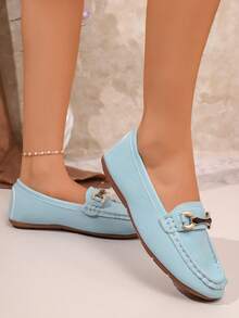 Sepatu Loafer Slip-On Serbaguna Wanita Warna Biru Muda dengan Desain Kacang - Cadet Blue - View 4