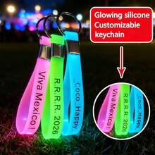 New 16pcs/Set Fluorescent Silicone Wristbands & Keychains, Customizable Text, Ideal For Birthday Parties, Flexible Silicone With Hanging Ring - Multicolor - View 5