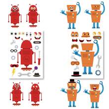 6/12/24pcs Robot DIY Kids Stickers, Face-Changing Robot Design, Parent-Child Interactive Puzzle Toy, Develops Children's Brain, Holiday Party Gift, Gift Packaging Sticker, Kindergarten Toy, Can Be Used For Home Decor, Stick On Table, Notebook, Balloon, Luggage, Refrigerator, Etc. - Mixed Color - View 3