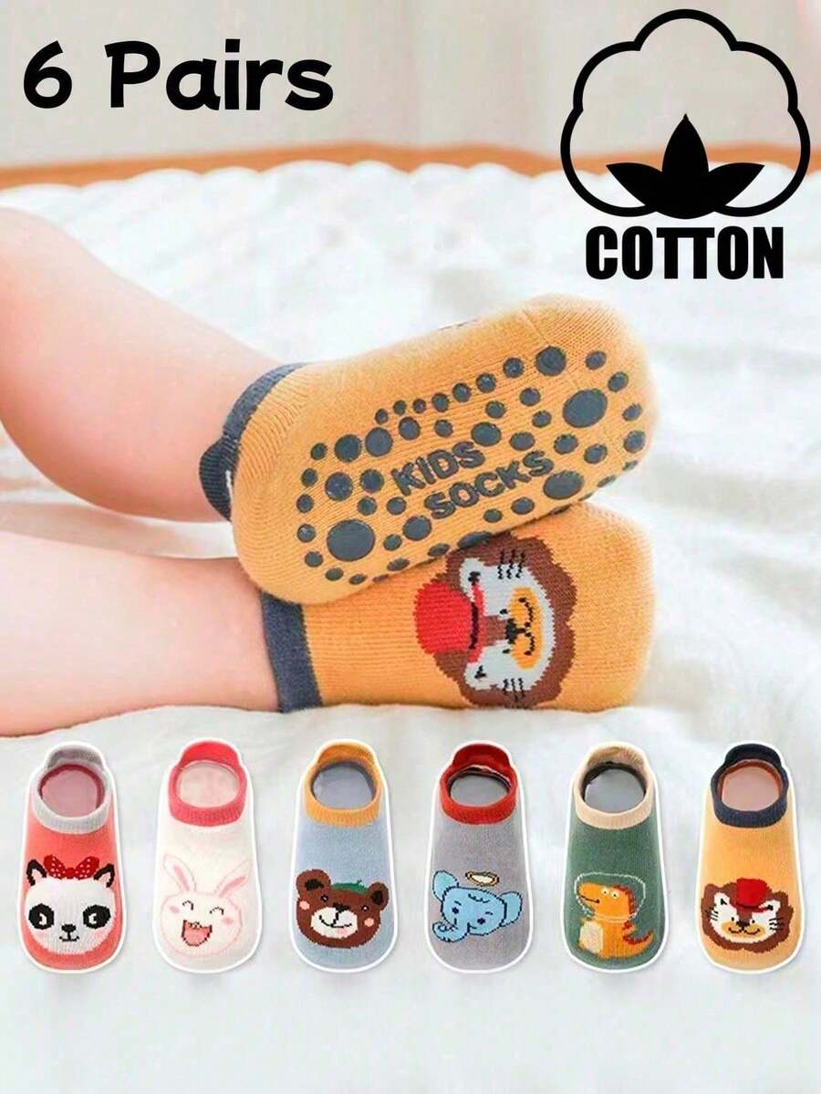 6 Pairs Cotton Kids Anti-Slip Dot Grip Floor Socks Baby Socks Cute Cartoon Student Boat Socks - Multicolor - View 1